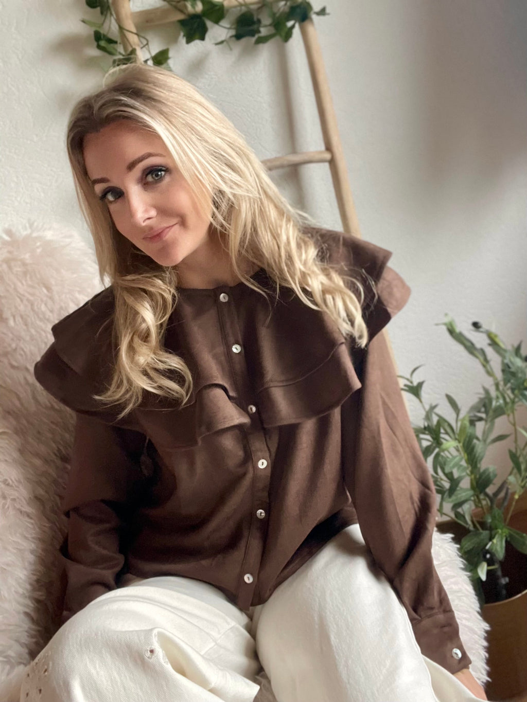 Sofia Suede Ruffle Blouse 🤎