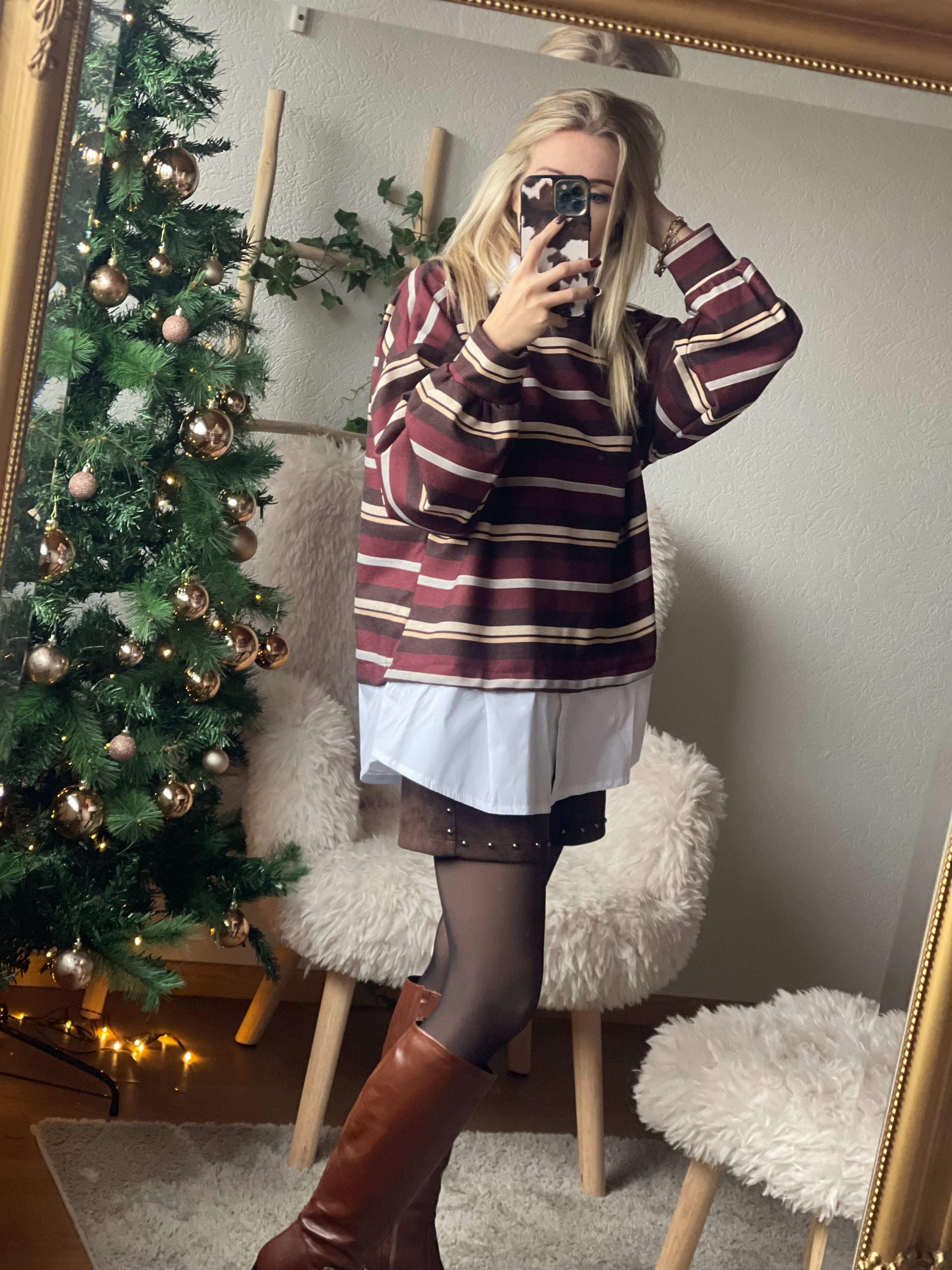 Maleni Stripe Layered Sweater✨ - Burgundy