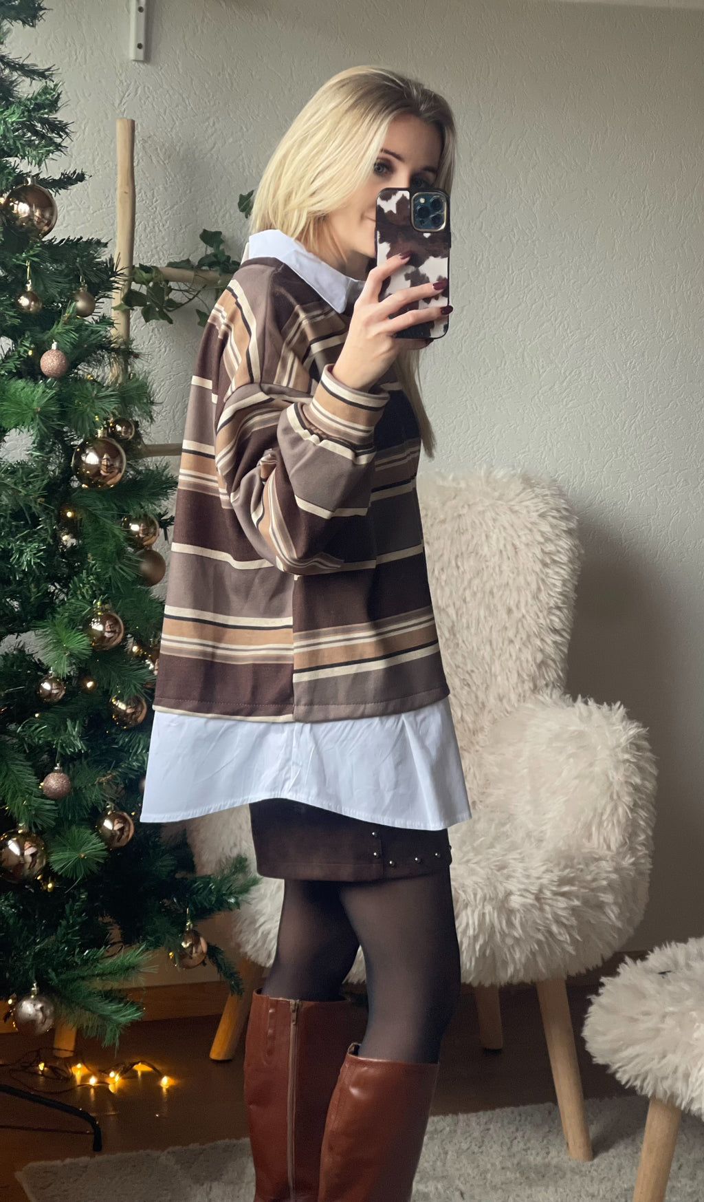 Maleni Stripe Layered Sweater✨ - Taupe