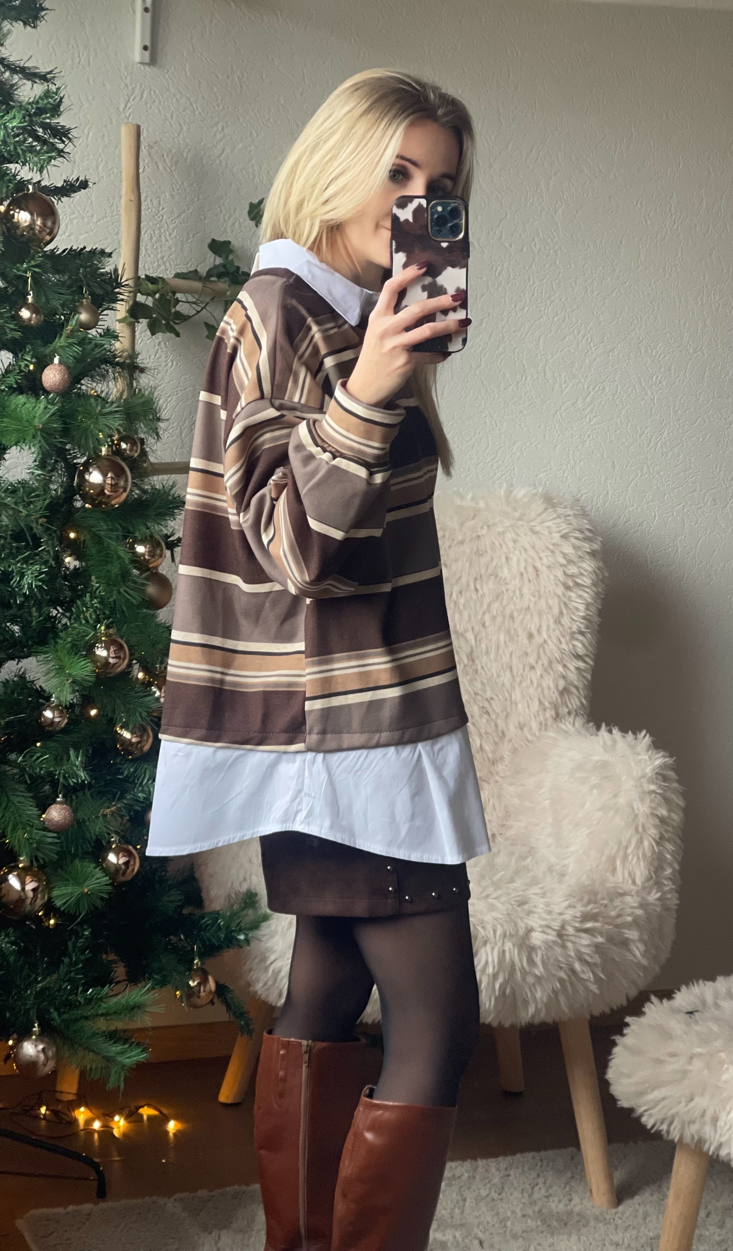 Maleni Stripe Layered Sweater✨ - Taupe