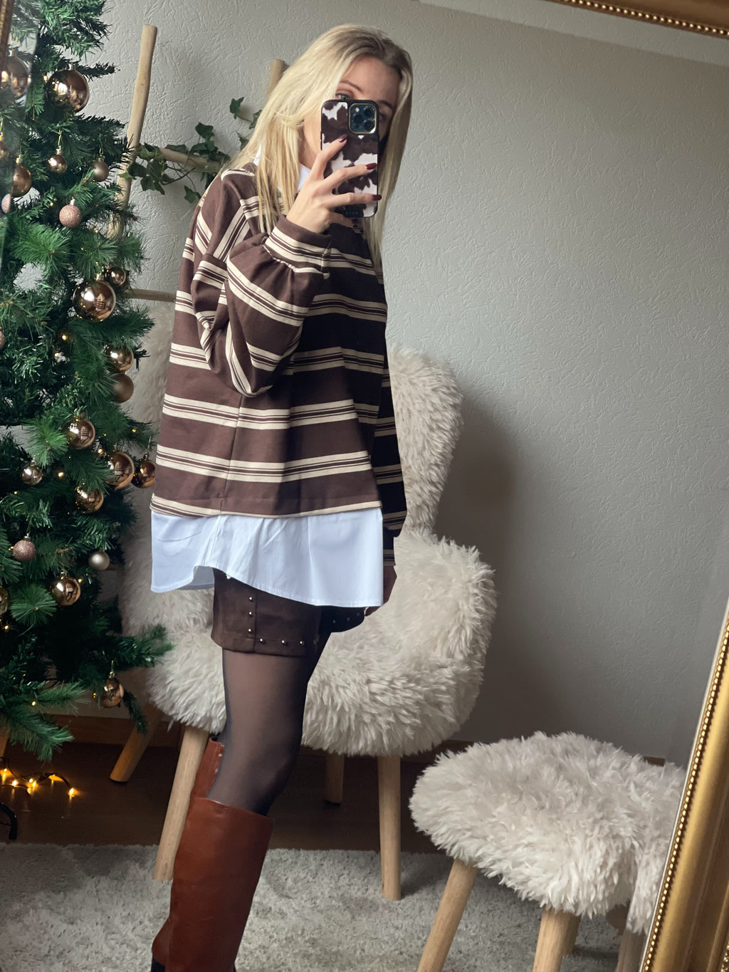 Maleni Stripe Layered Sweater✨ - Chokolate