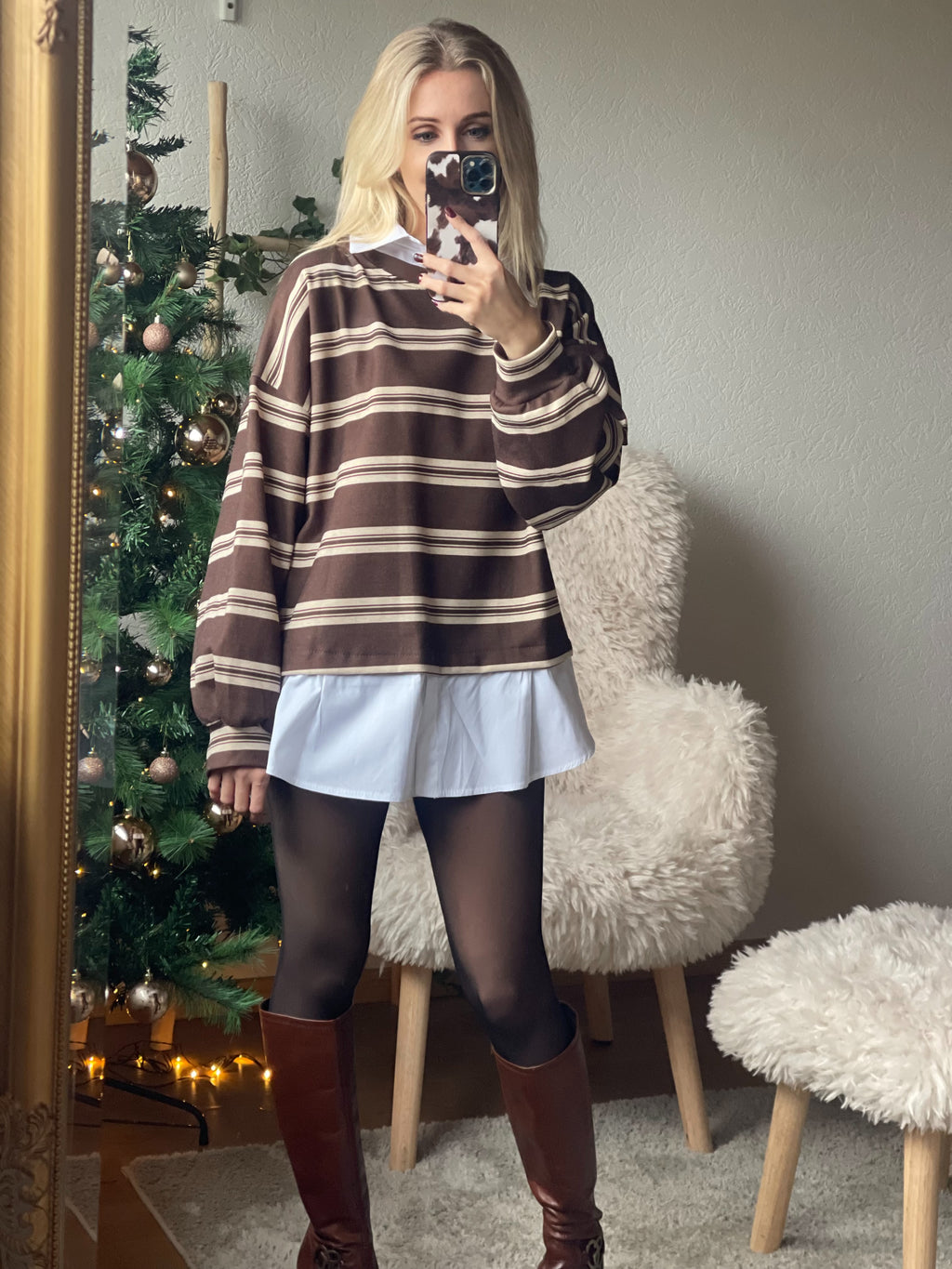 Maleni Stripe Layered Sweater✨ - Chokolate