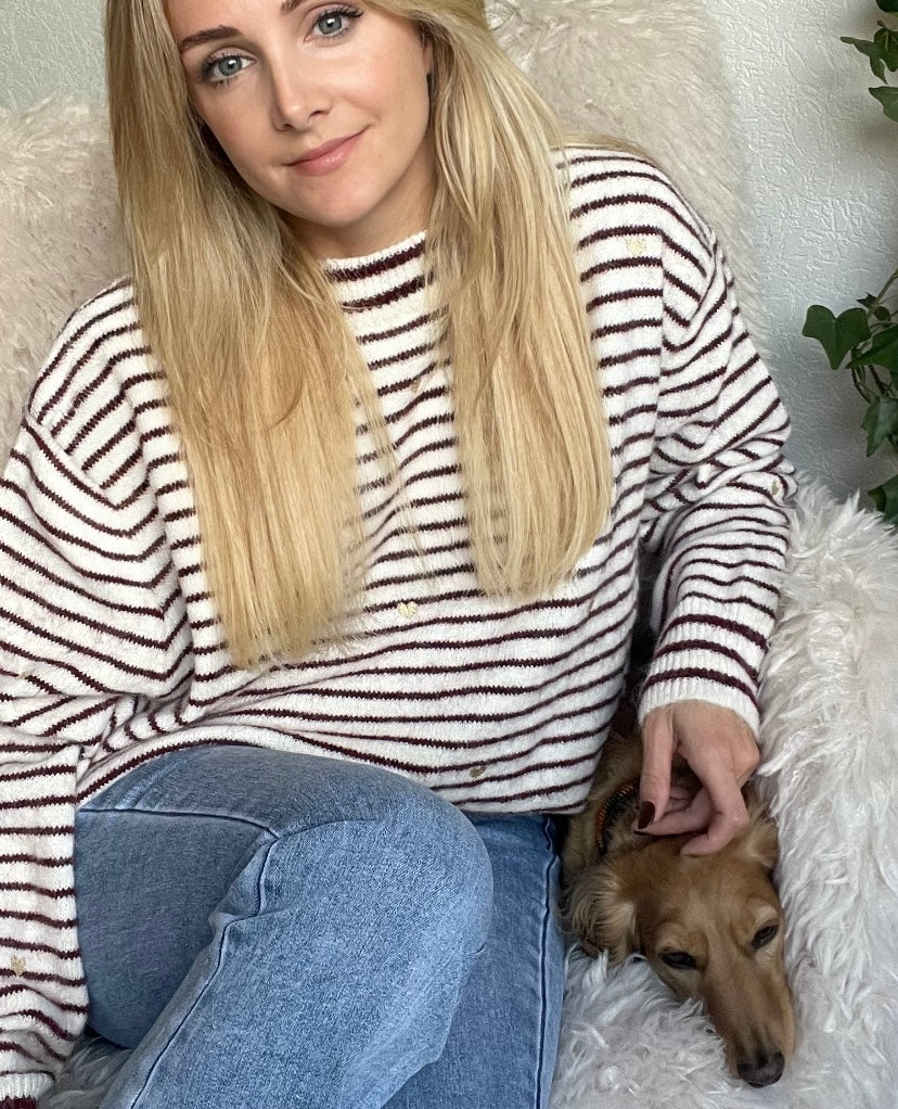 Noor Stripe Sweater - Burgundy