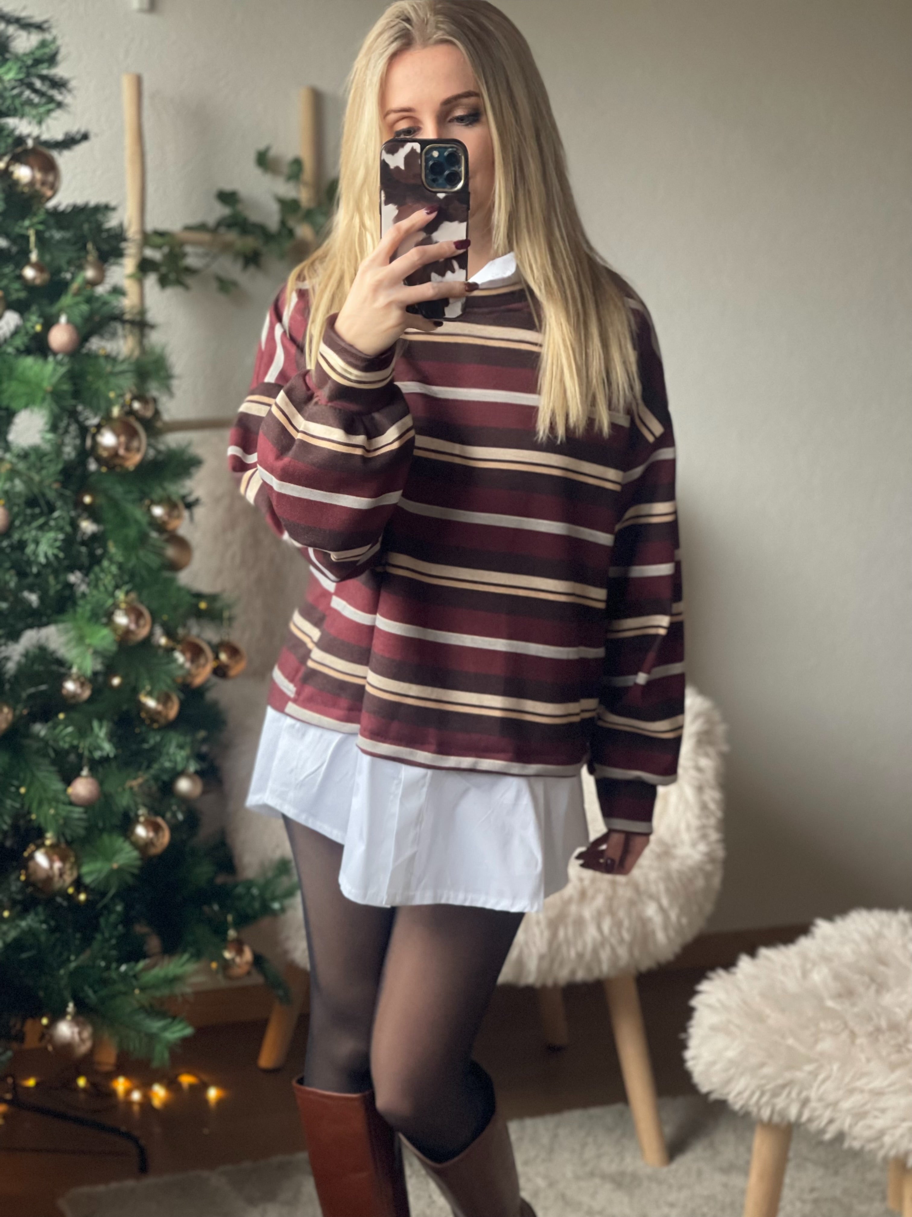 Maleni Stripe Layered Sweater✨ - Burgundy