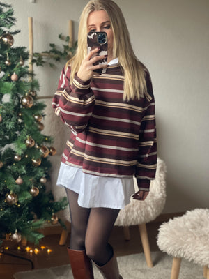 Maleni Stripe Layered Sweater✨ - Burgundy