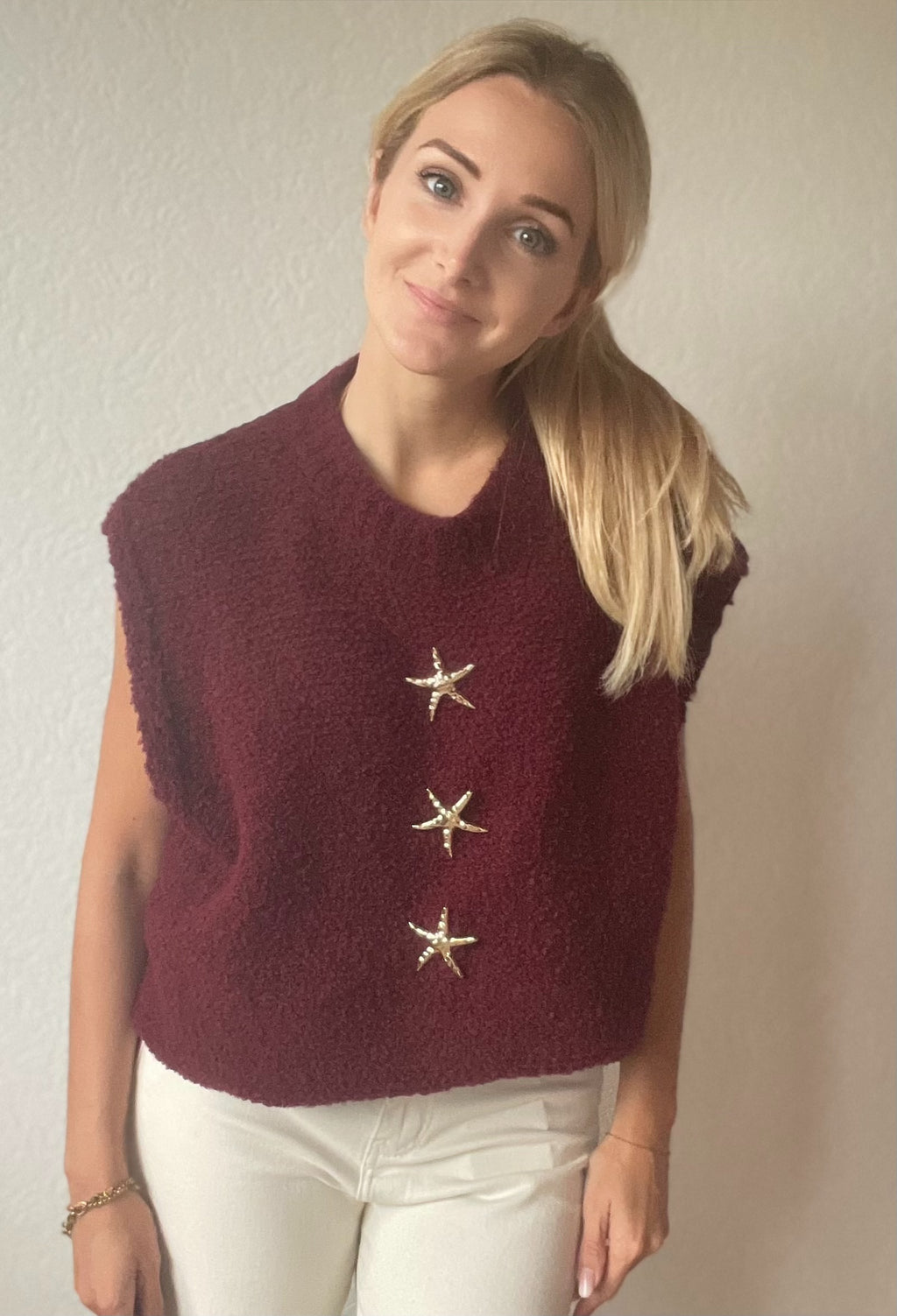 Bordeaux/burgundy Gilet / trui / sweater / short sleeve