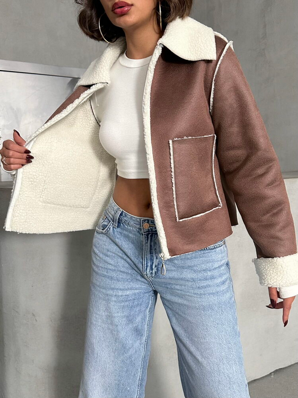 Brown Teddy Detail Jacket