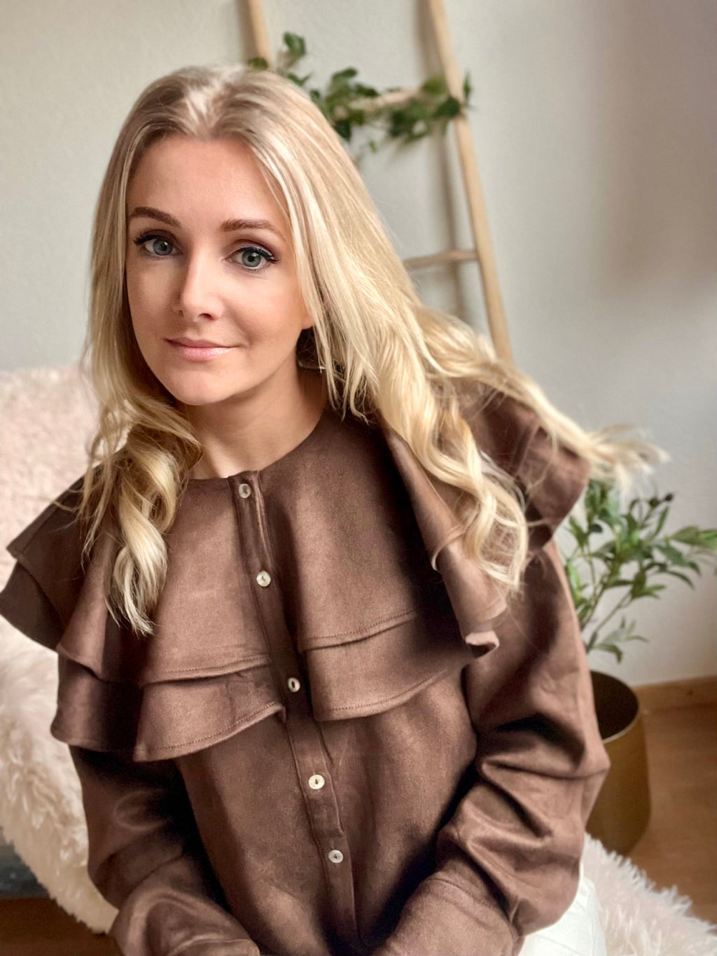 Sofia Suede Ruffle Blouse 🤎