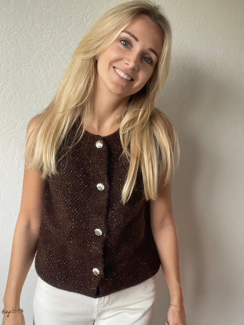 Chokolate / bruine schelpjes knit / wollen trui