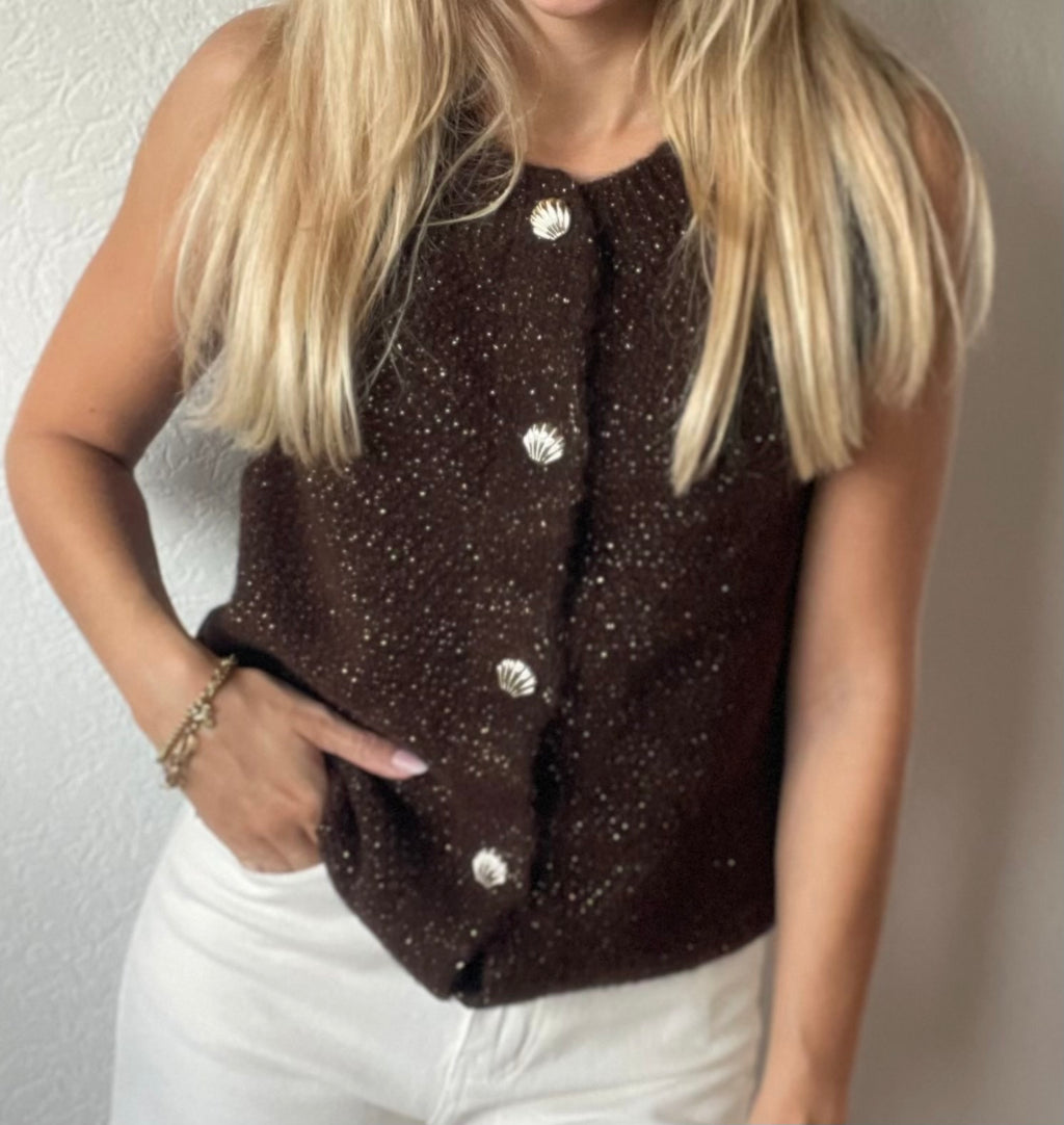 Chokolate / bruine schelpjes knit / wollen trui - herfst/winter