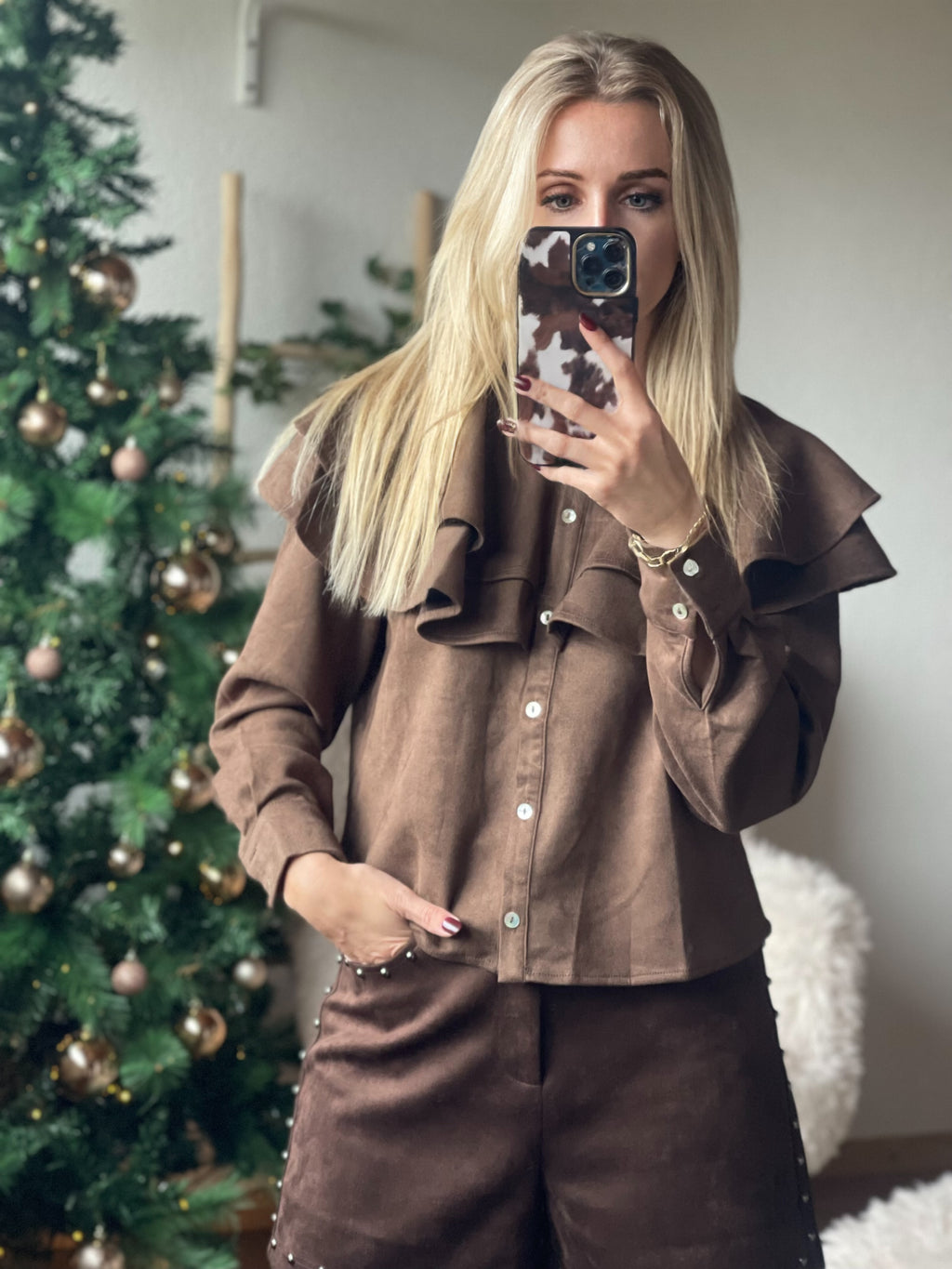 Sofia Suede Ruffle Blouse 🤎