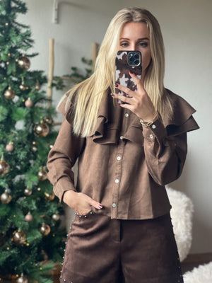 Sofia Suede Ruffle Blouse 🤎