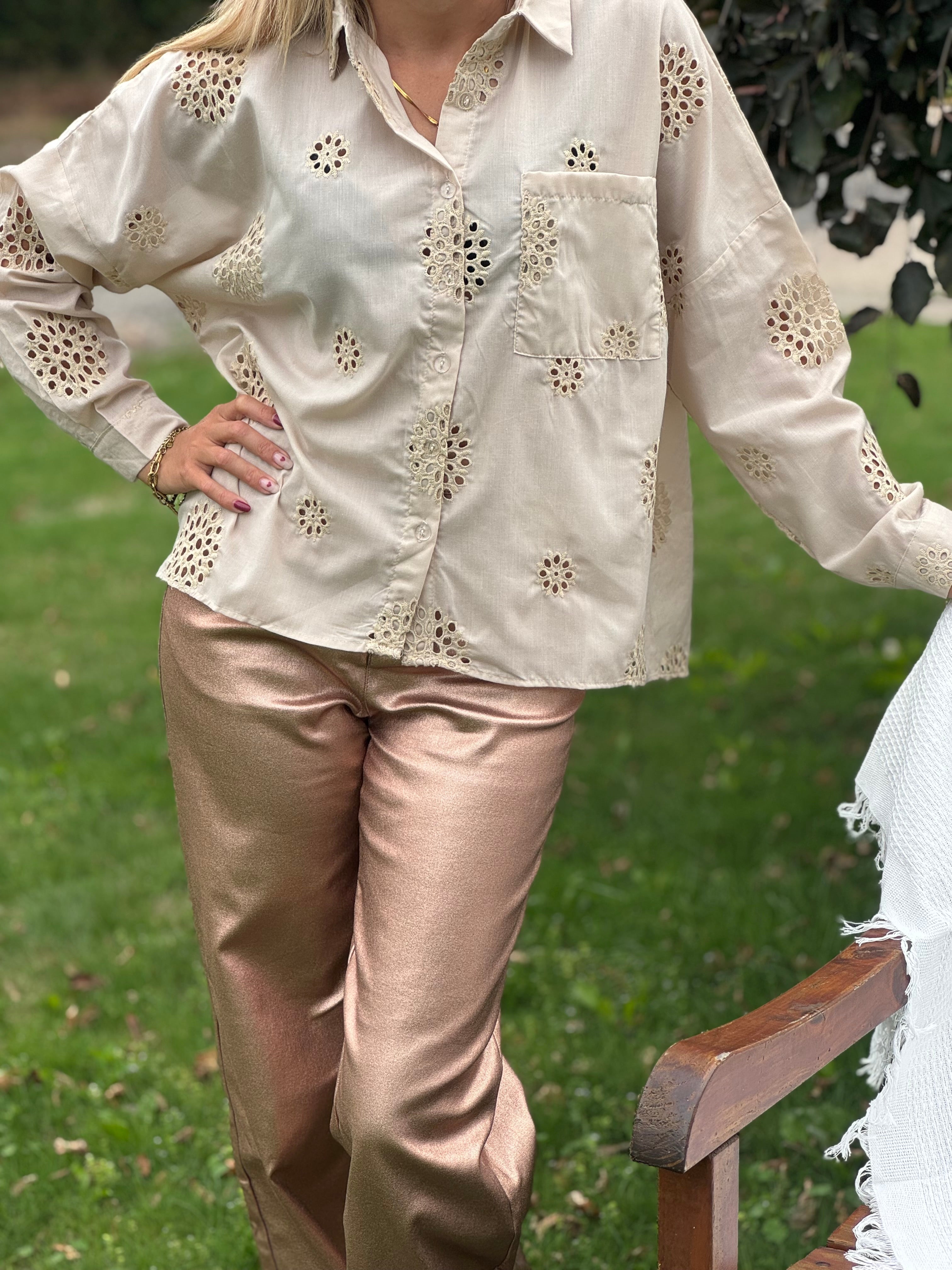 Losse metallic rose broek 