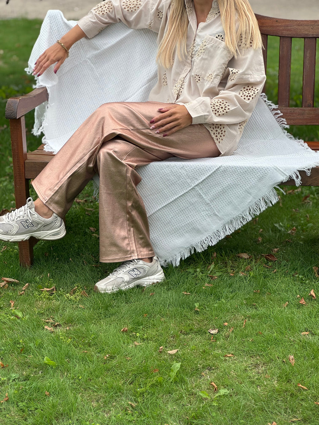 Metallic rose shining broek 