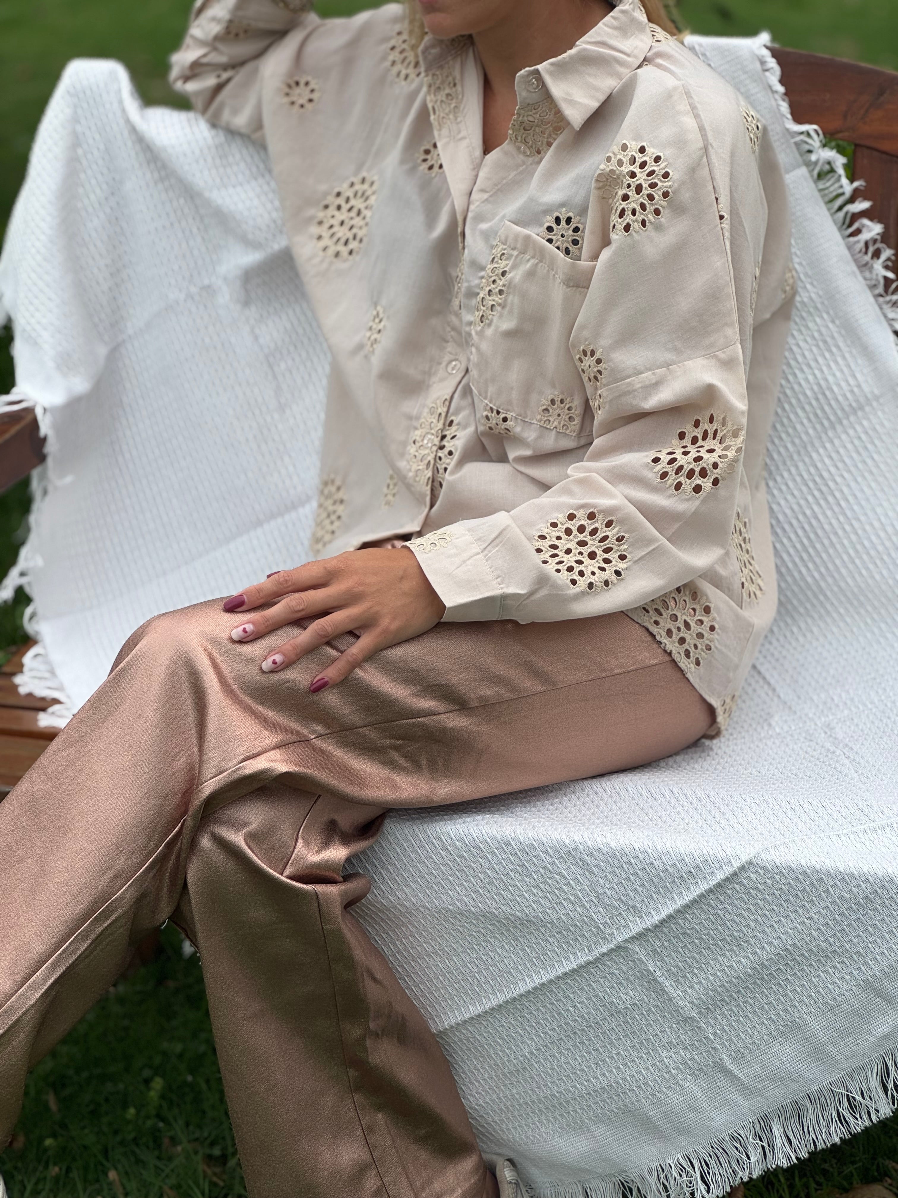 Losse/rechte broek metallic rose