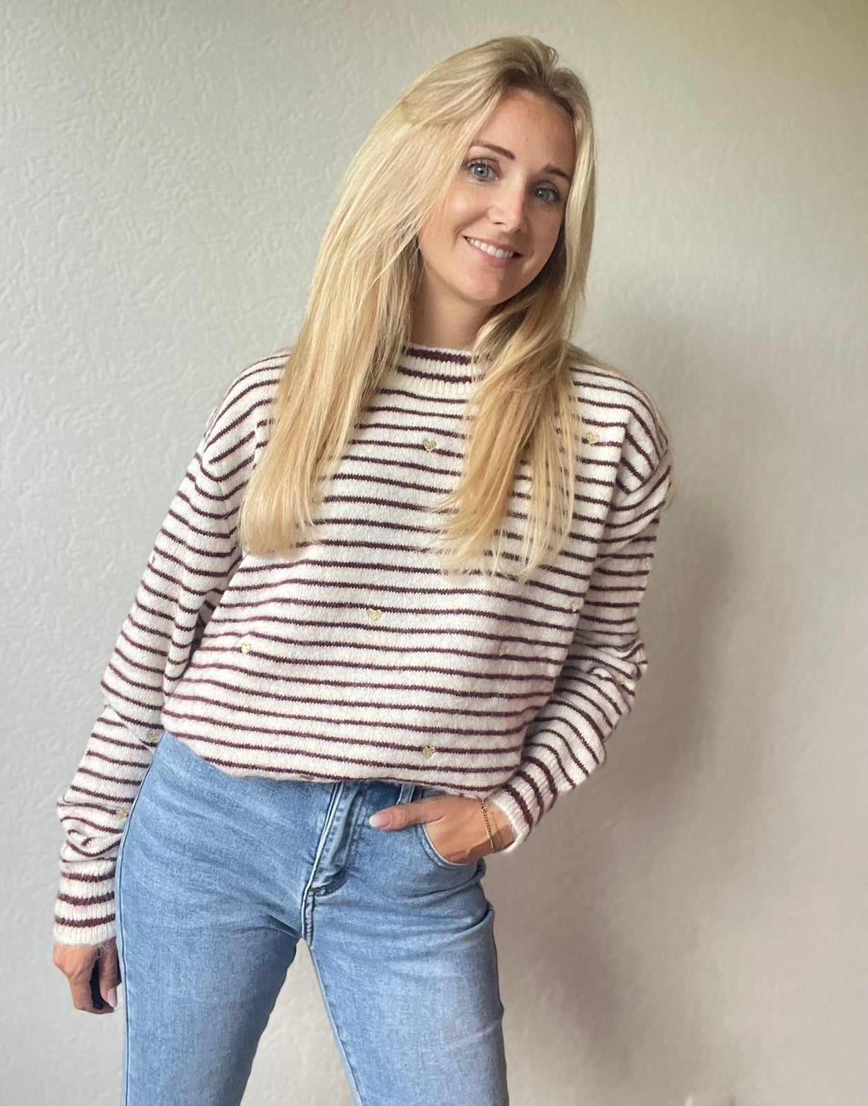 gestreepte bordeaux trui