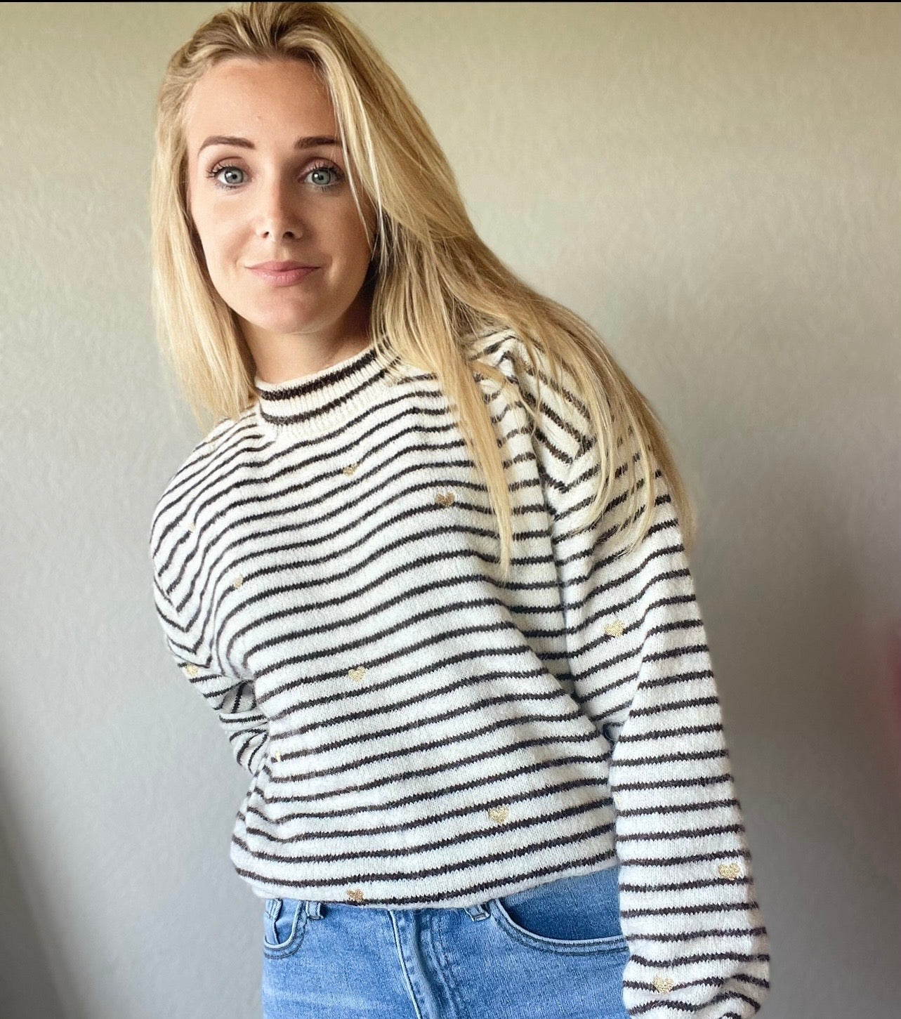 gestreepte trui bruin & beige